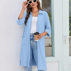 Ekouaer Zipper Robes for Women 3/4 Sleeve Housecoats Knee Length Bathrobe Lightweight Nightgown with Pockets S-3XL