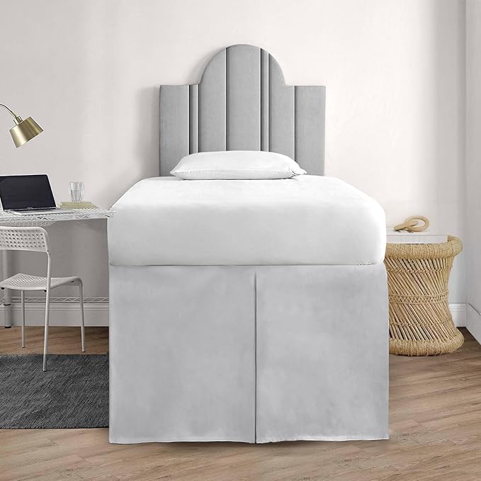600TC -Dorm Bed Skirt - Split Corner Tailored Dorm Sized Bed Skirt - Dorm Room Essentials - Dorm Bed Skirt 100% Egyptian Cotton - Dorm Décor Bed Skirt Twin XL - 30" Drop (Silver Grey, Solid)