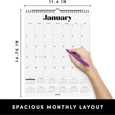 PAPERAGE 2026 Calendar, 12 Months (January 2026 - December 2026), Large (11.4 in x 14.76 in), Spiral Bound, 2026 Vertical Wall Calendar with Monthly & Yearly Views, Premium Paper - Black
