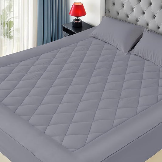 Twin Size Mattress Pad Cotton Top Mattress Cover for College Dorm Quilted Fitted Mattress Protector with 18-22" Deep Pocket Down Alternative Fill Noiseless & Breathable (Twin, Dark Gray)