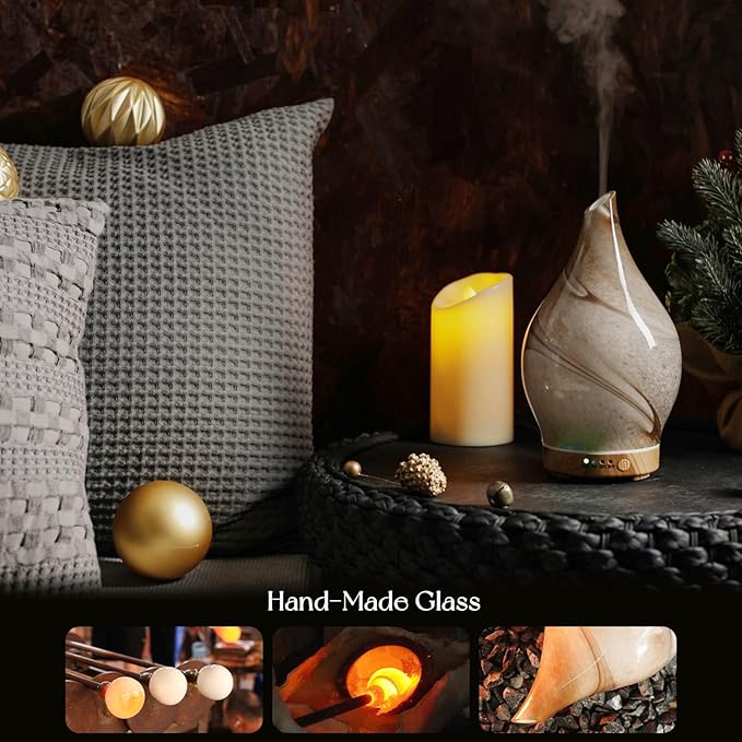 Porseme 150ml Essential Oil Diffuser Glass Color Changing Aroma Air Diffusers Aromatherapy Ultrasonic Cool Mist Humidifier 6 Running Hours Waterless Auto-Off for Sleeping, Yoga, Office, Spa (Desert)