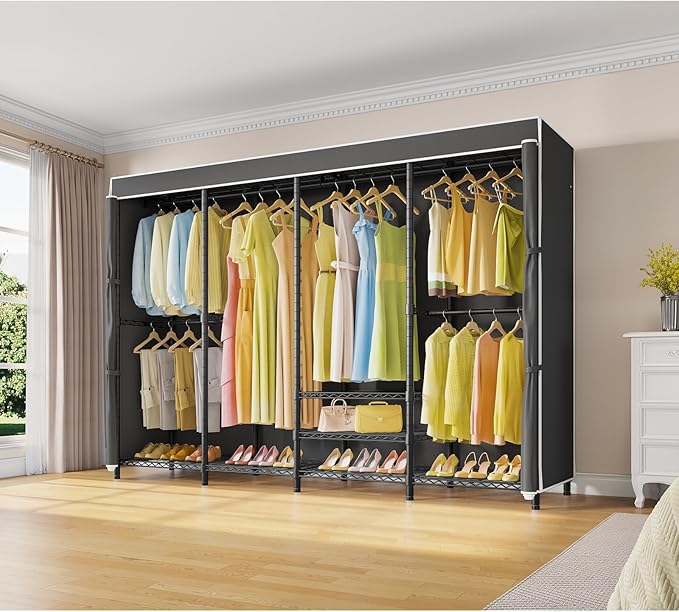 VIPEK V40C Plus Large Covered Clothes Rack for Hanging Clothes, Heavy Duty Portable Wardrobe Closet, Black Metal with Oxford Fabric Cover, Max Load 1300lbs