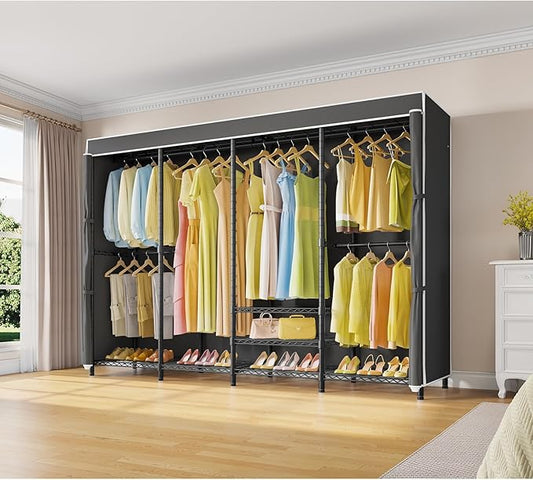 VIPEK V40C Plus Large Covered Clothes Rack for Hanging Clothes, Heavy Duty Portable Wardrobe Closet, Black Metal with Oxford Fabric Cover, Max Load 1300lbs