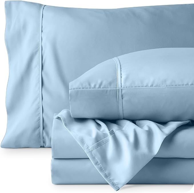 Bare Home King Sheet Set - Luxury 1800 Ultra-Soft Microfiber King Bed Sheets - Double Brushed - Deep Pockets - Easy Fit - 4 Piece Set - Bedding Sheets & Pillowcases (King, Light Blue) BareHome