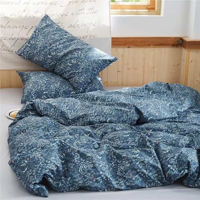 MKXI Comforter Full Size Blue Botanical Comforter Set Lightweight Floral Bedding for Girls All Sean Warm Soft Bed Comforter