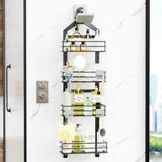 Orimade Adjustable Anti-slip Hanging Shower Caddy over Shower Head,Rustproof Bathroom Hanging shower Organizer with 4 Hooks for Razor,No Drilling Shower shelves Storage Rack,Black 4 Tier