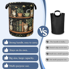 Cute Cat Laundry Basket,Foldable Oxford Cloth Bookshelf Laundry Hamper With Handle, 20.8