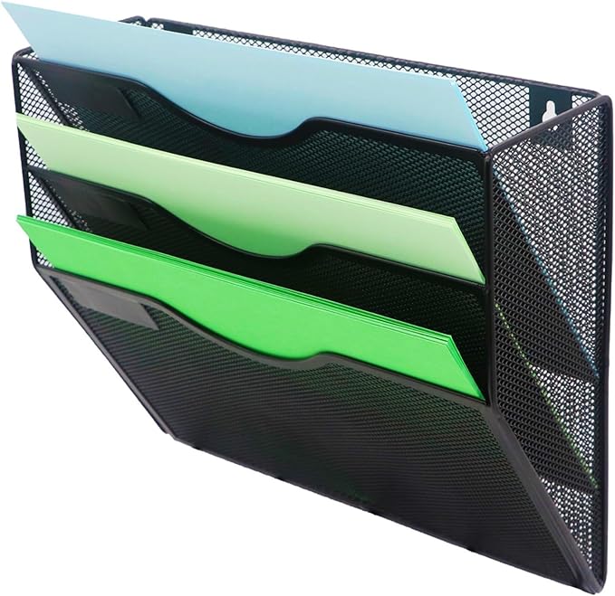 Kuntine.B Wall File Organizer (Black, 3 Tier)
