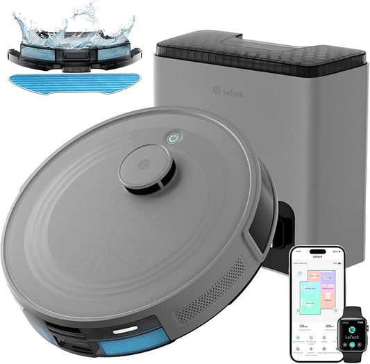 Lefant LiDAR Robot Vacuum and Mop Combo, 10000Pa Suction, 75-Day Self-Emptying Base with Multi-Floor Mapping, 240Min Runtime, Ideal for Pet Hair & Carpets, Wi-Fi/Alexa/App Control, M2S Plus