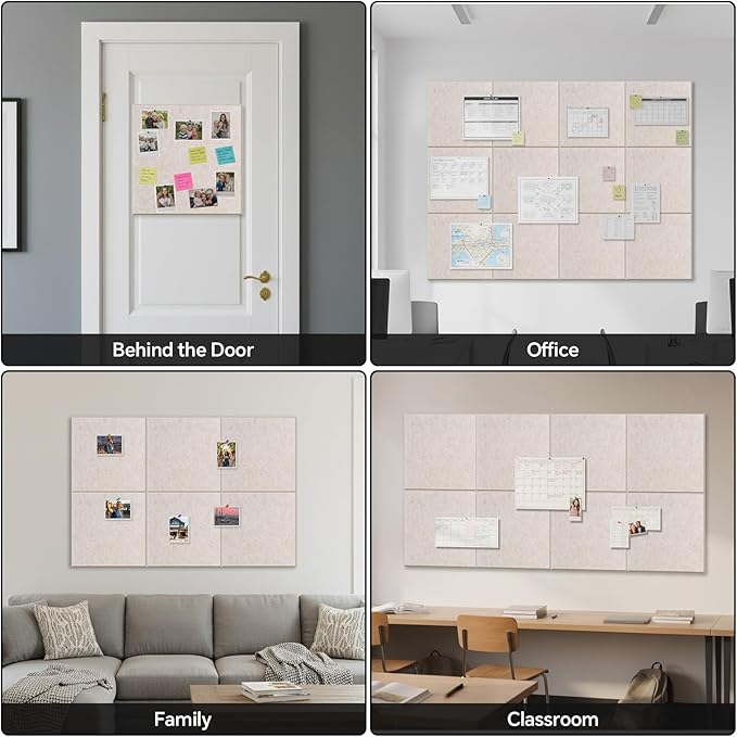 12 Pack Felt Cork Board Tiles 11.8×11.8 Inch, DIY Wall-Mounted Bulletin Board with 35 Pushpins & 100 Adhesive Pads, Sound-Absorbing Magnetic Corkboard for Home Office Classroom Vision Board (Camel)