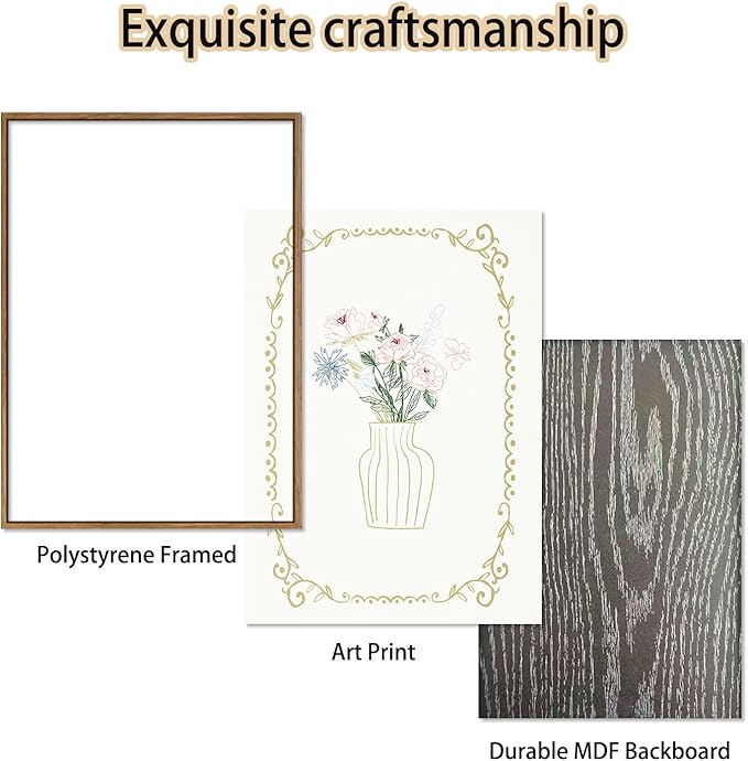KISSFOX 3 Piece Floral Framed Wall Art Flower Pictures Wall Decor Wildflowers Canvas Wall Art Green Boho Botanical Paintings for Girly Room Bedroom Apartment Dorm Living Room