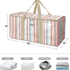 BALEINE Extra Large Storage Tote with Zippers & Carrying Handles, Heavy-Duty Oxford Fabric Moving Bags for Laundry, Space Saving, Storage, 2-Pack, Color Stripe
