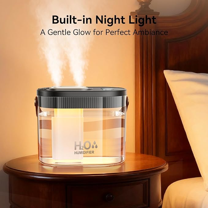 DIGIX Rechargeable Portable Humidifier-Smart Display,Night Light,Easy Clean,1.4L Small Humidifiers for Bedroom Baby, Personal Mini Humidifier for Travel Home Plants,3 Mist Modes, Auto Shut-Off (Black)