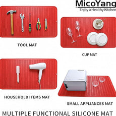 Silicone Dish Drying Mat for Multiple Usage,Easy clean,Eco-friendly,Heat-resistant Silicone Mat for Kitchen Counter or Sink,Refrigerator or Drawer Liner Red 4XL 32 inches x 18 inches