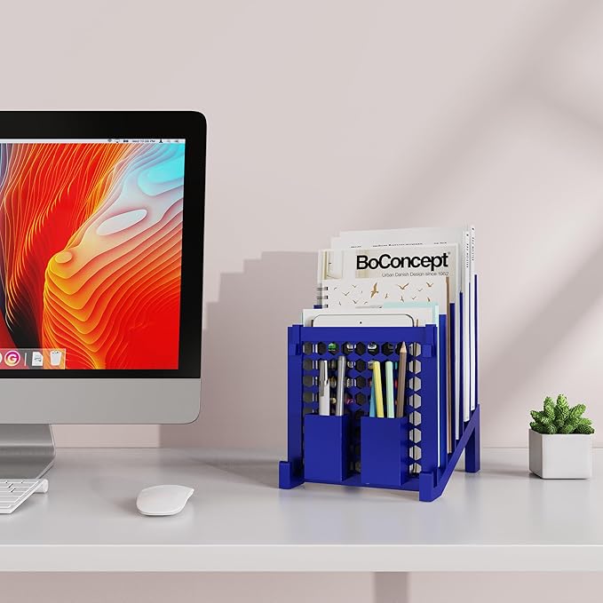 File Organizer for Desk with Storage Box & Hook, Inclined Desk File Organizer with 5-Section Vertical File Holder suitable for Home Office Document Organization