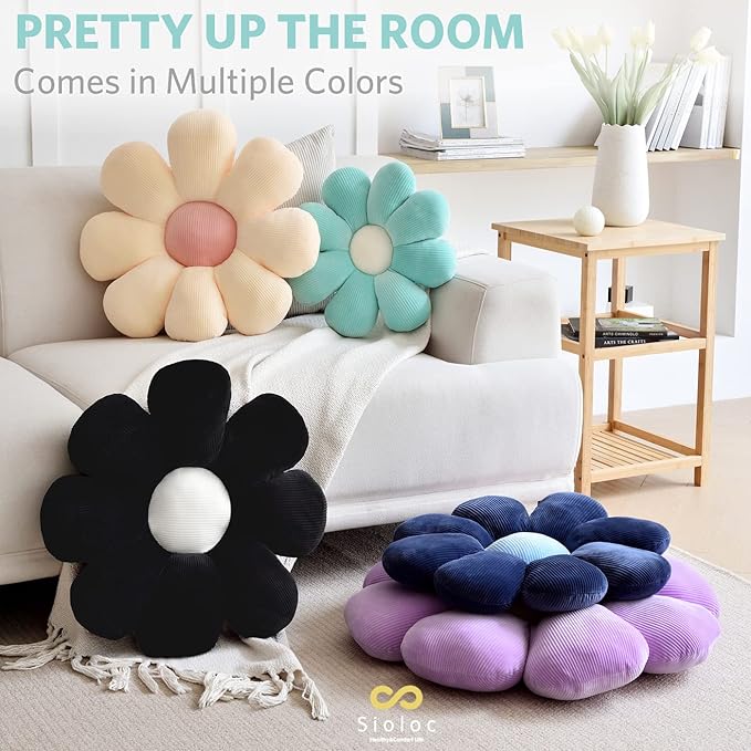 Sioloc Flower Pillow, Shaped Throw Pillow Butt Cushion Floor Seating Cushion, Cute Room Decor & Plush Pillow for Bedroom Sofa Chair (Turquoise, 29.5" ), 1 Count (Pack of 1)