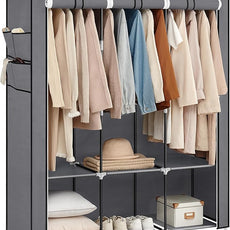 SONGMICS Portable Closet, Wardrobe Closet Organizer with Cover, 3 Hanging Rods and Shelves, 4 Side Pockets, 51.2 x 17.7 x 65.7 Inches, Large Capacity for Bedroom, Living Room, Gray URYG092G02
