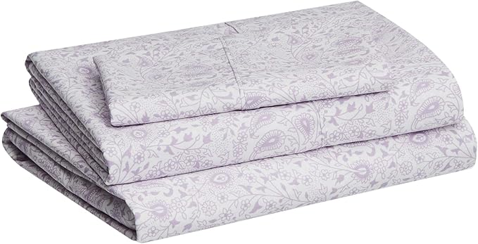 Amazon Basics Lightweight Super Soft Easy Care Wrinkle Free Microfiber 3 Piece Bed Sheet Set with 14-Inch Deep Pockets, Twin, Lavender Paisley, Floral, Kids, Men & Women Bedding AmazonBasics