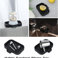 Silicone Bathroom Soap Dishes with Drain Spout-Bathroom and Kitchen Sink Organizer,Sponge Holder,Dish Soap Tray,Perfect for Dispenser,Scrubber,Bottle,Cup on Sink or Counter-Black 4.9