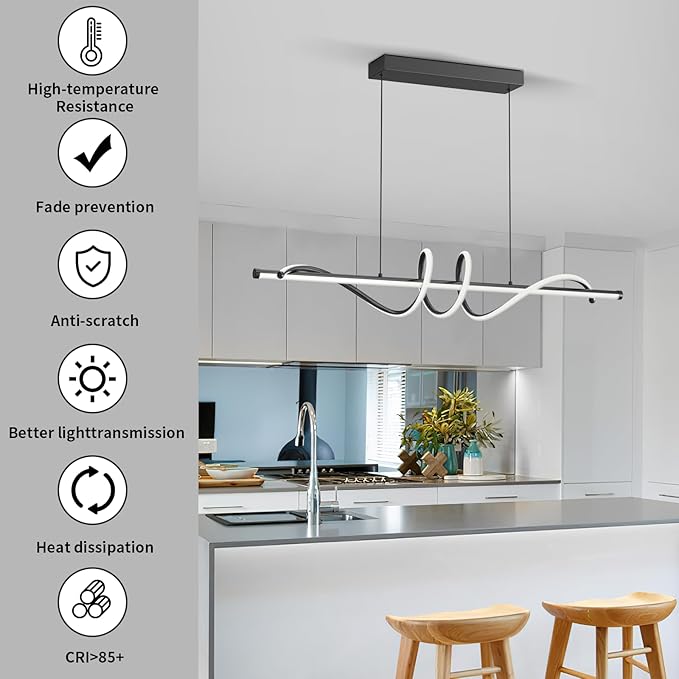 Modern LED Pendant Lights, 39in Chandelier Dimmable with Remote Control 3000k-6000K Adjustable Color Temperature, Aluminum Island Lighting Lamp Fixture for Kitchen, Dining Room, Billiard Room