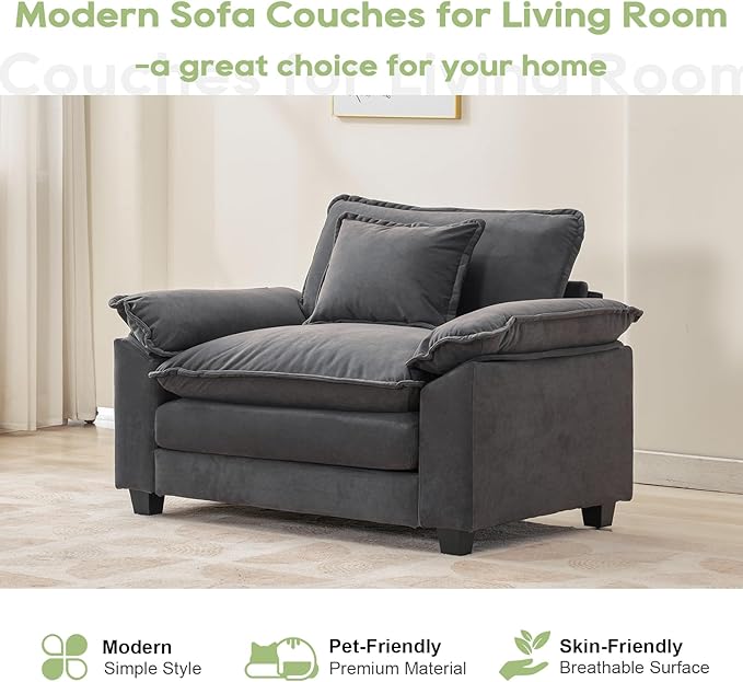 Modular Sectional Sofa, Comfy Cloud Couch Sectional Sofa, Velvet Sofa Sleeper Deep Seat Sofa with Throw Pillows for Living Room (Blue Gray, 53"- Single Seat)