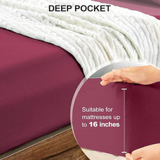 FreshCulture Twin XL Fitted Sheet Only - Hotel Quality Fitted Sheet Twin XL Size - Ultra Soft & Breathable - Brushed Microfiber - Deep Pocket - Cooling Fitted Sheets for Twin XL Size Bed (Burgundy)