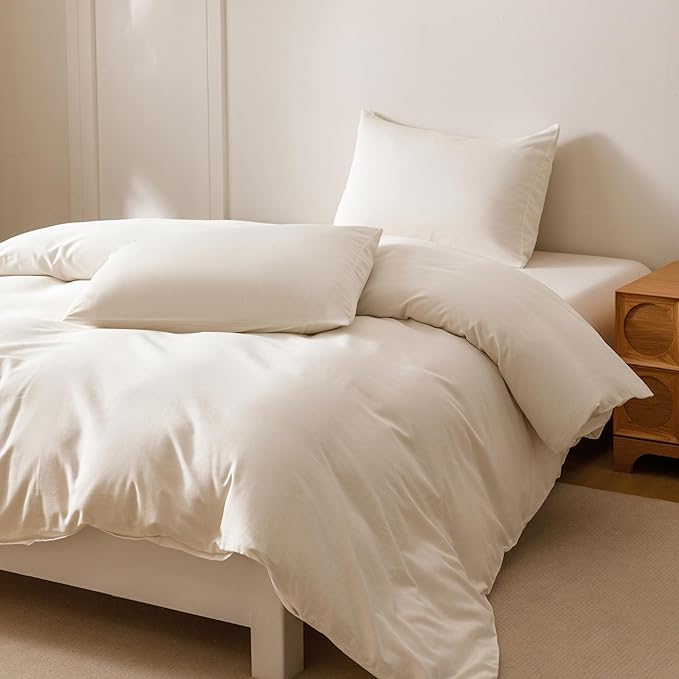 HeimenAogo Egyptian Cotton Duvet Cover Set Twin/Twin XL, Ultra Soft and Breathable Comforter Cover with Zipper Closure, High Thread Count Long Staple Cotton Blanket Cover 2pcs Off-White