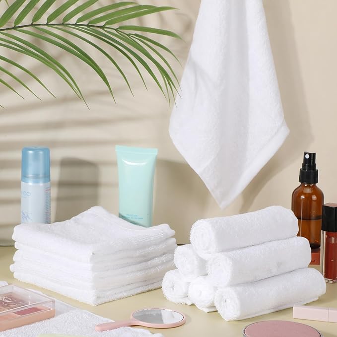 Newwiee 40 Pcs Wash Cloth Bulk Cotton Bath Hand Face Washcloths Soft Quick Drying Towel for Women Bathroom Washing Body Viscose Fiber Multipurpose Fingertip Rags(White,10 x 10 Inch)