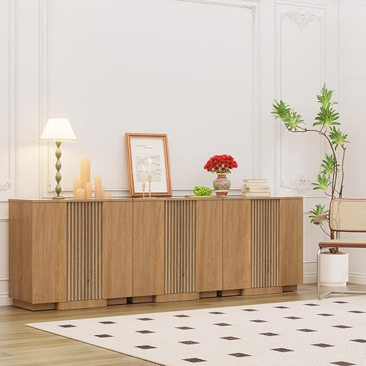 Yechen Buffet Cabinet with Storage, 94.5" Accent Sideboard Modern Credenza Set of 3 with Doors & Adjustable Shelves Fluted Media Console Wood Coffee Bar Table for Living Kitchen Dining Room