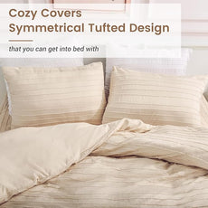 NEXHOME PRO Duvet Cover Full Size,3 Pieces Boho Tufted Duvet Cover Set, Soft and Lightweight Microfiber Comforter Cover Set for All Season (Khaki Full, 80 x 90)-No Comforter