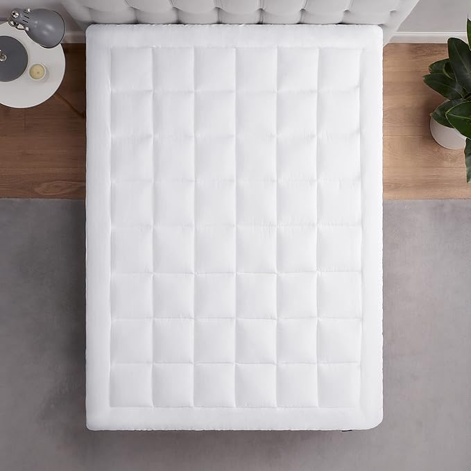 Serta ComfortSure Twin XL Mattress Cover, Fitted Pillow Top Mattress Pad, Super Soft and Breathable Quilted Cotton Protector with 18" Elastic Deep Pockets for Secure Fit, White