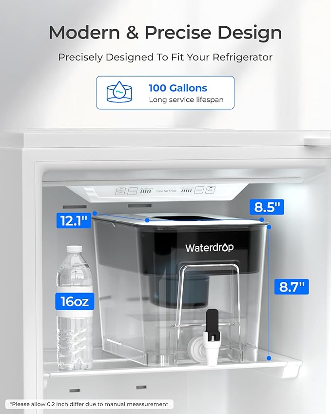 Waterdrop Alkaline Water Filter Dispenser, Large 40-Cup, Healthy, Clean & Toxin-Free Mineralized Alkaline Water, 100-Gallon, BPA Free, Black (1 Filter Included)