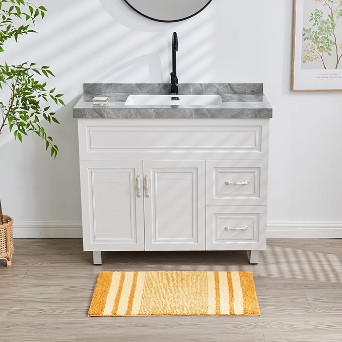 CozeCube Bath mats for Bathroom Non Slip, Fluffy Absorbent Microfiber Bath mat Washable, Aesthetic Bathroom Rugs, Small Harvest Gold Striped Bath mat, Harvest Gold, 24" x 16"