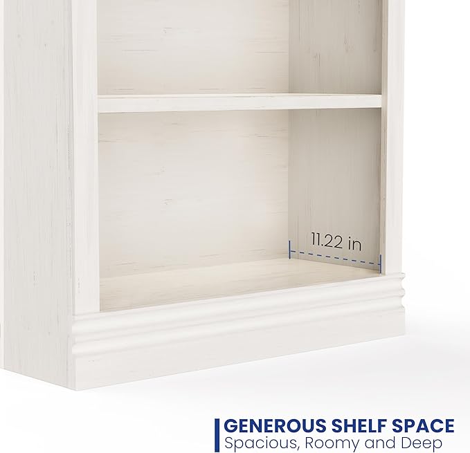 3-Shelf Bookcase, 47" Tall Floor Standing Bookshelf with Adjustable Shelves, Storage & Display Shelf for Living Room, Bedroom, Home Office – Cream White, 31.5" Wide