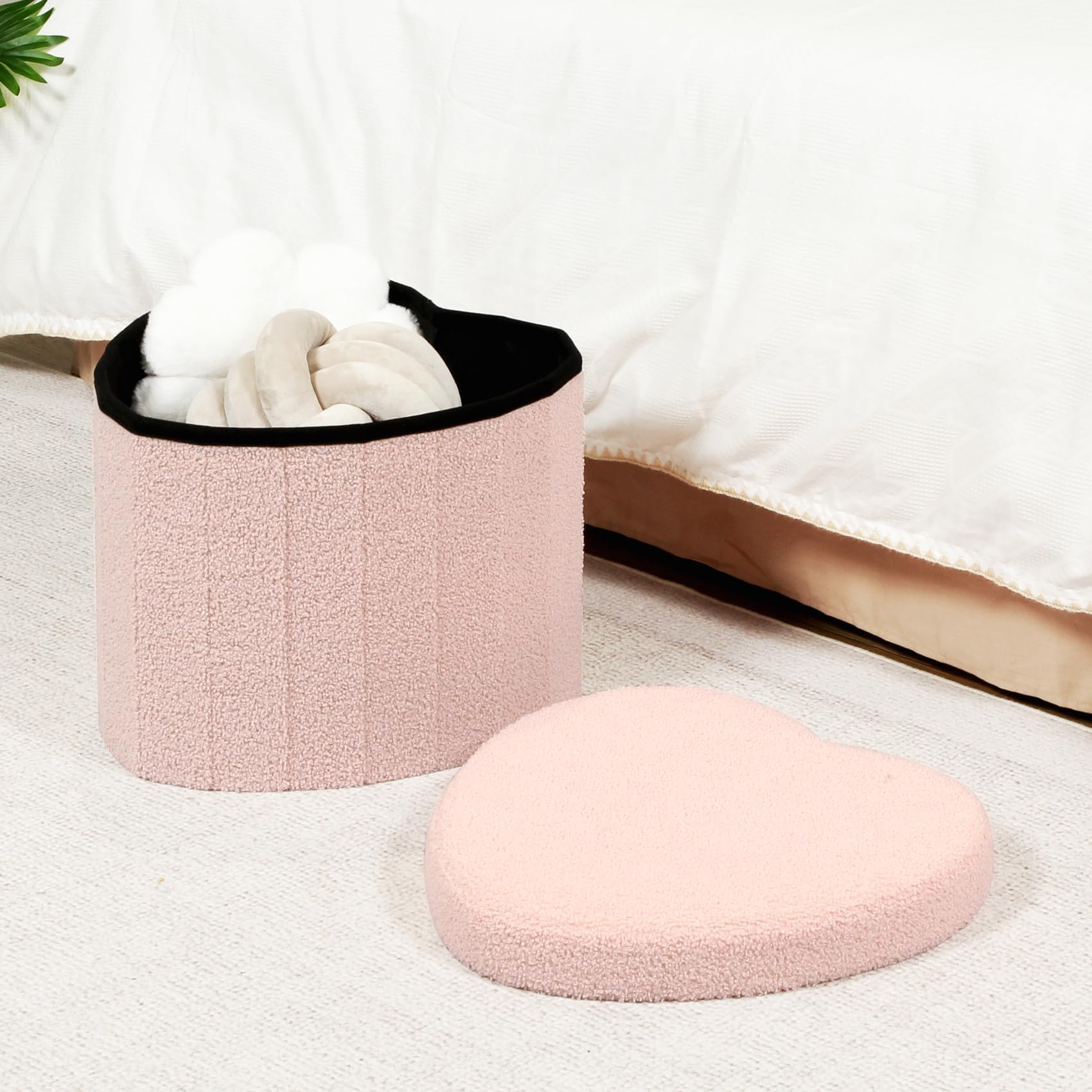 B FSOBEIIALEO Storage Ottoman Cube, Flowers Shaped Ottomans with Storage Foot Stool Footrest for Lving Room, Boucle Ottoman Seat for Dorm Room,Faux Teddy Fur,White 12.6"x12.6"x12.6" Dormly