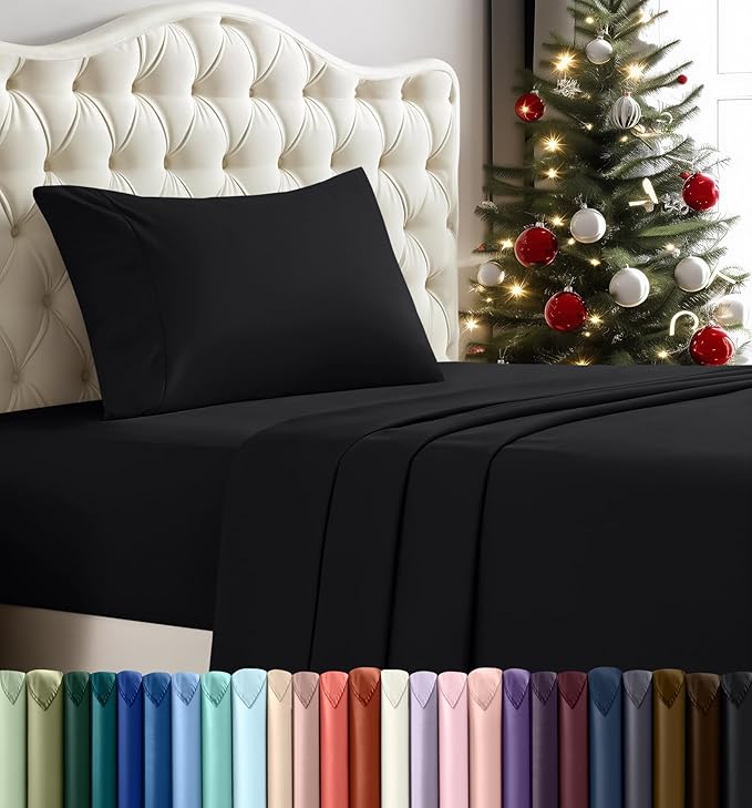 Utopia Bedding Twin XL Sheets - 3 Piece Bedding - Brushed Microfiber - Shrinkage and Fade Resistant - Easy Care (Twin Extra Long Black)