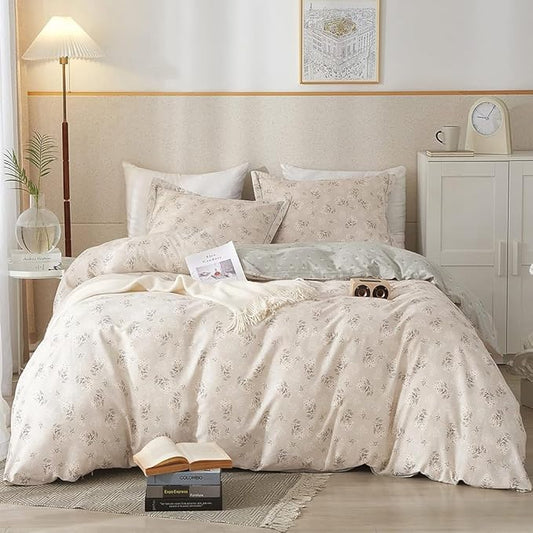 HighBuy Boho Floral Duvet Cover Twin XL Cotton Aesthetic Bedding Set,Comforter Cover 3 Piece,Reversible Green Garden Lightweight,Soft,Zipper Closure,Breathable,All Season