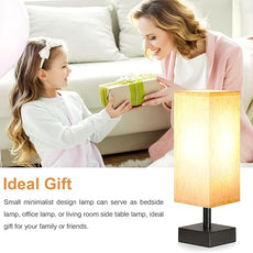 Small Table Lamp for Bedroom - Bedside Lamps for Nightstand, Minimalist Night Stand Light Lamp with Square Fabric Shade, Desk Reading Lamp for Kids Room Living Room Office Dorm