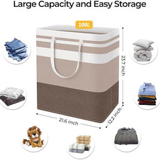 HomeHacks 2-Pack Large Laundry Basket, Waterproof, Freestanding Laundry Hamper, Collapsible Tall Clothes Hamper with Extended Handles for Clothes Toys in the Dorm and Family (Brown, 100L)