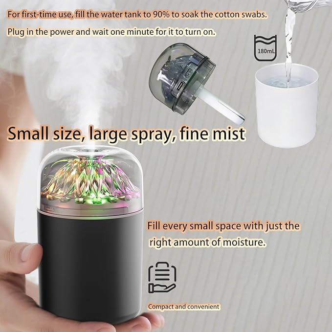 Small Humidifier-Car humidifiers with colored lights, USB Personal Desktop Humidifier for Baby Bedroom Office Home,2 Mist Modes,Whisper-Quiet Operation