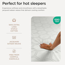 Threadmill 100% Cotton Sheets for Full Size Bed - 600 Thread Count Full Bed Sheets Set with 16” Deep Pocket - Jacquard Sateen Weave 4-Piece Bedding Set with Cooling Effect, Light Grey