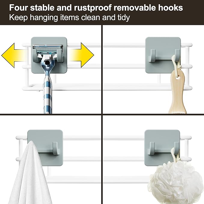 Orimade 4 Tier Adjustable Anti-slip Shower Caddy Over Shower Head, Rustproof Bathroom Hanging Organizer With 4 Hooks for Razor, No Drilling Shower Shelves Storage Rack, White