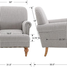 chairus Linen Accent Chair for Living Room Set of 2 Upholstered Mid Century Modern Single Sofa Chair with Solid Wood Legs Comfy Reading Armchair for Bedroom/Office Room/Recption/Lounge, Black Stripe