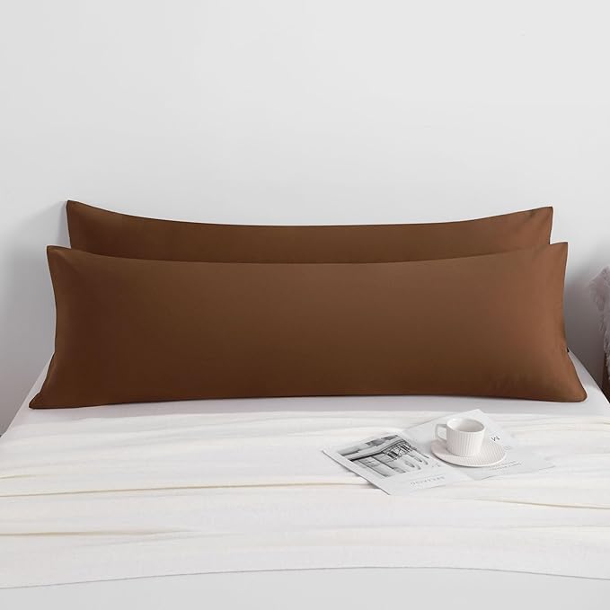NTBAY 2 Pack Body Pillowcase, 20x54 inches, Microfiber, Brown, Wrinkle-Free, Fade-Resistant, Envelope Closure, Machine Washable