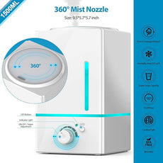 Exqline 1500ml Large Aroma Essential Oil Diffuser - Aromatherapy Humidifier for Large Room (White)