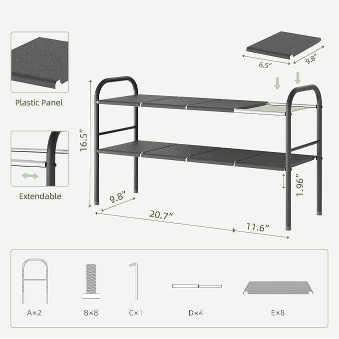 NETEL Under Sink Organizers and Storage, 2 Tier Expandable Under Cabinet Organizer Shelf with 8 Removable Panels,under sink shelf bathroom,Adjustable Shelf for Cupboard