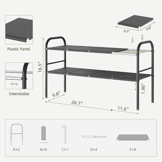 NETEL Under Sink Organizers and Storage, 2 Tier Expandable Under Cabinet Organizer Shelf with 8 Removable Panels,under sink shelf bathroom,Adjustable Shelf for Cupboard
