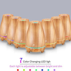 Diffuserlove Essential Oil Diffusers 200ML Diffuser Remote Control Aromatherapy Diffuser with 7 Color Lights, Auto Shut-Off for Bedroom Office Kitchen (Yellow Wood Grain)