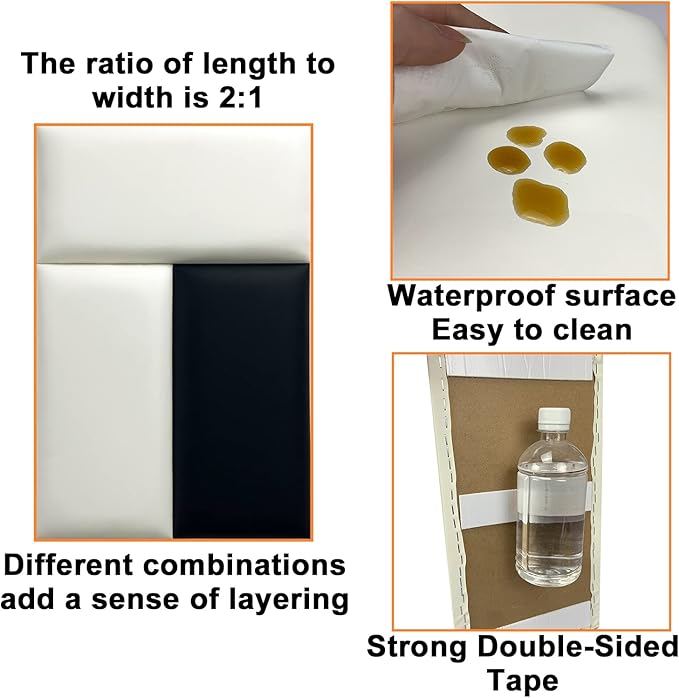 YLL Peel and Stick Headboard - Black Upholstered Wall Panels, Pack of 10, 3D Anti-Collision Padding, Soundproof