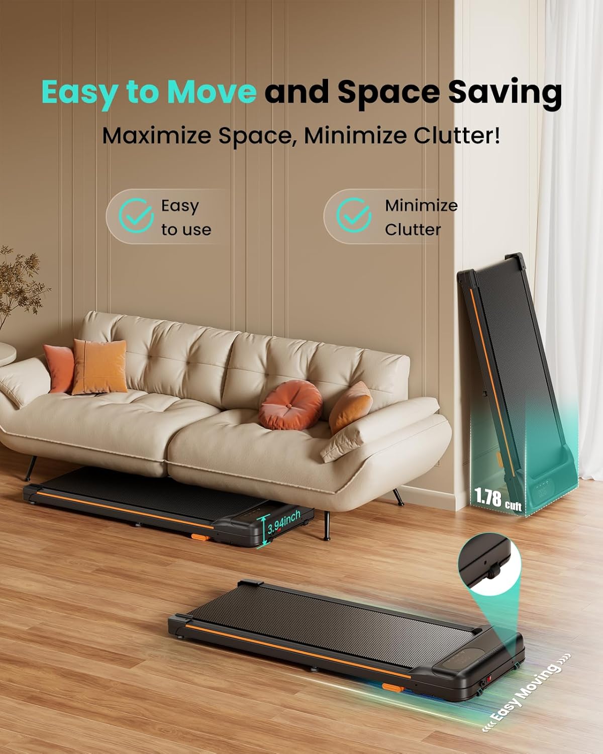 Walking Pad, Under Desk Treadmill with Incline for Home Office 2.5HP Portable Walking Treadmill with 265 Lbs Weight Capacity Walking Machine, Remote Control, LED Display Dormly